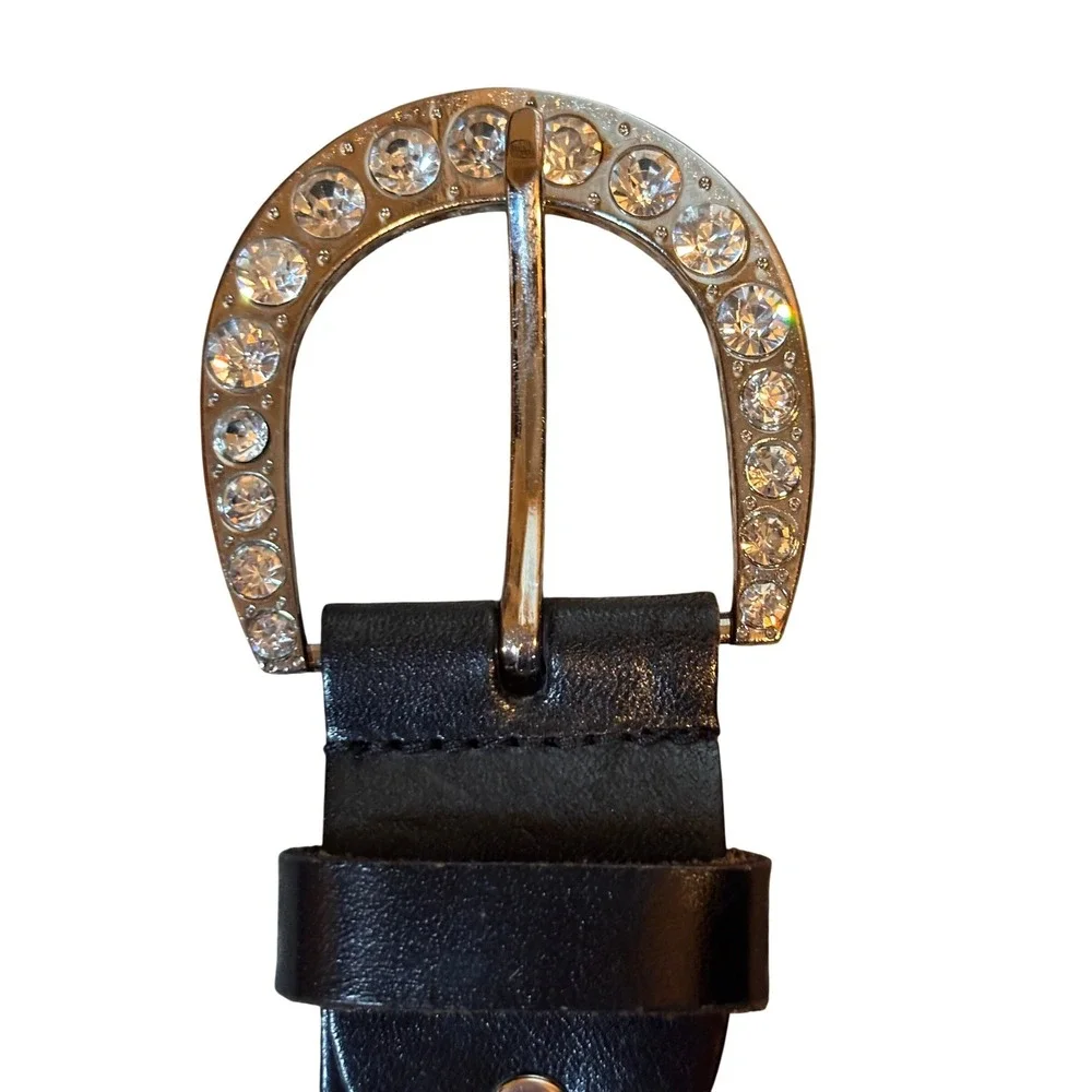 Unbranded Braided Leather Belt Women 36 Black Excellent‎ Rhinestone Horseshoe